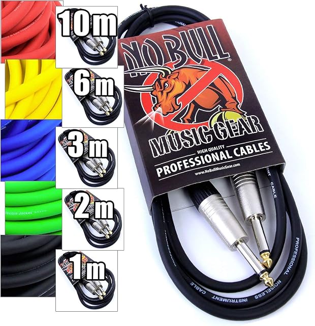 Premium Guitar / Instrument Cable (Black, 3ft / 1m, Straight Plugs) - Achieve a Cleaner Signal via a Heavy Duty Pro 1/4" Jack to Jack Noiseless Mono Lead - Coloured Link Lead to Amplifier / Amp + Cable Tie