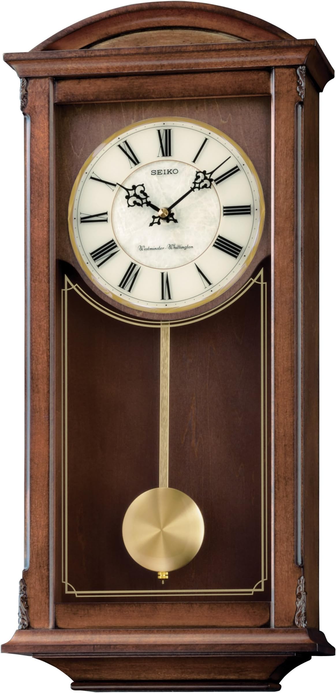 SEIKO Arched Wall Clock with Pendulum and Dual Chimes