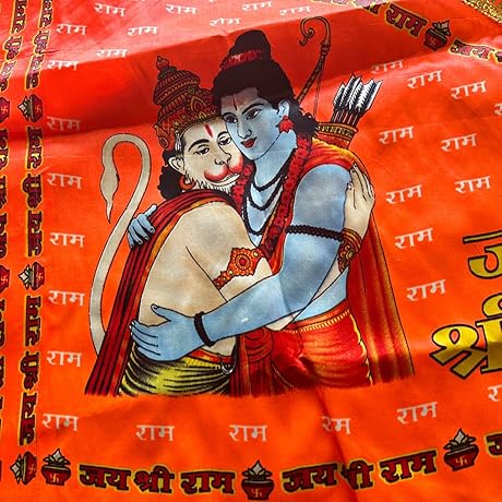 Shree Ram and Hanuman Embracing Digital Print Flag: A Sacred Symbol for...