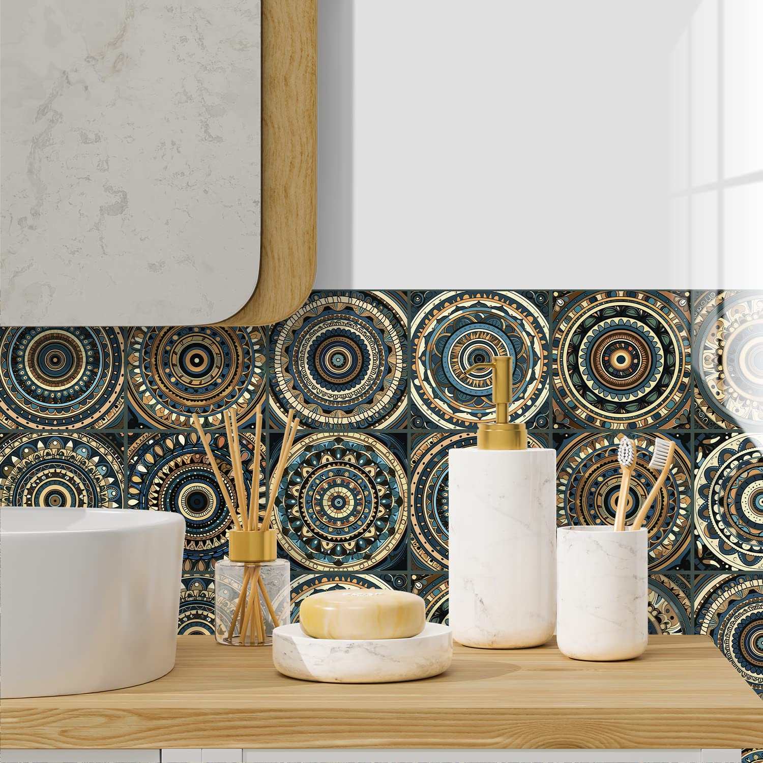 Alwayspon 20cm/8inch Retro Wall Tile Sticker Transfer, 3D Effect Waterproof Sticky Back Vinyl Tile Sticker for Kitchen Bathroom Self-adhesive Peel and Stick PVC Stick on Tile