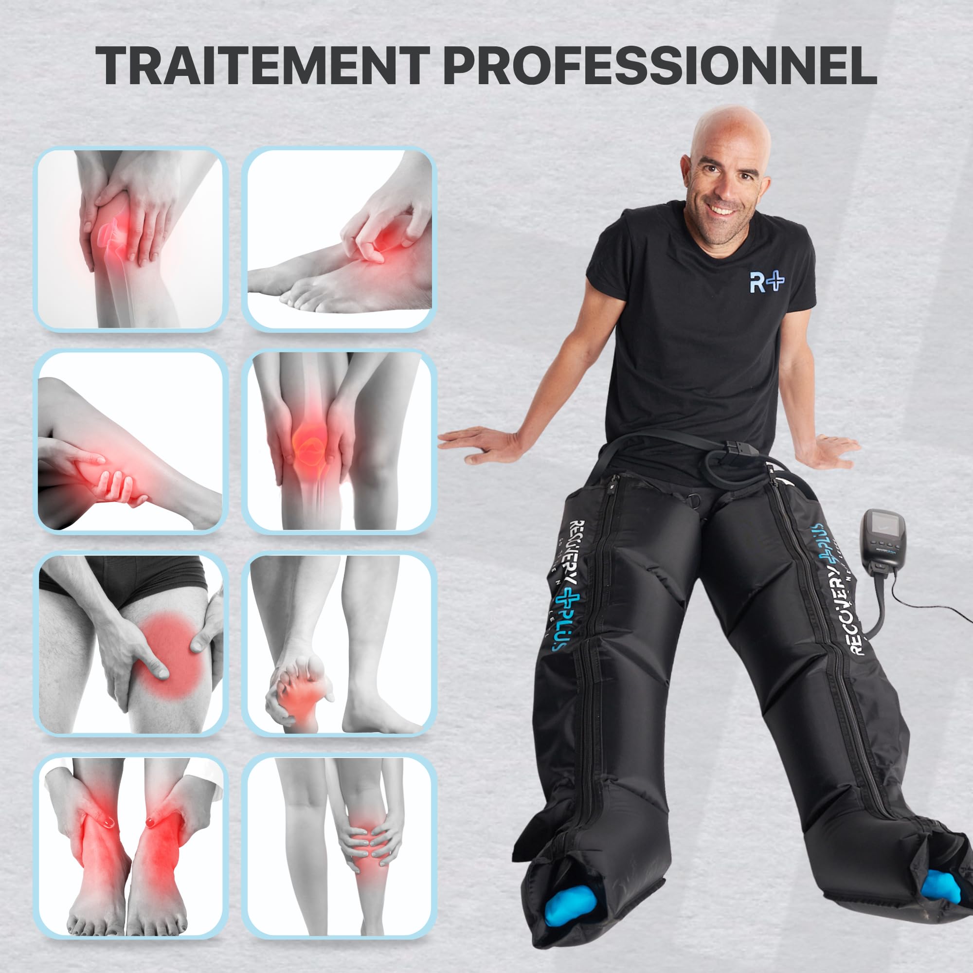 RECOVERY + PLUS GO TO THE NEXT LEVEL Masseur de jambes pour pressothérapie à domicile Machine de pressothérapie Masseur de pieds