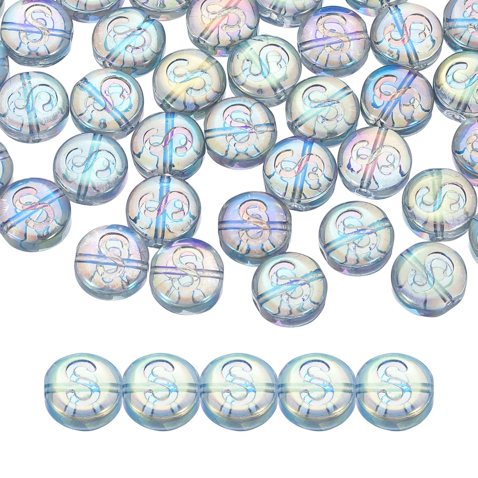 Perles alphabet S en verre bleu vert 10 mm de qualité pour bijoux DIY