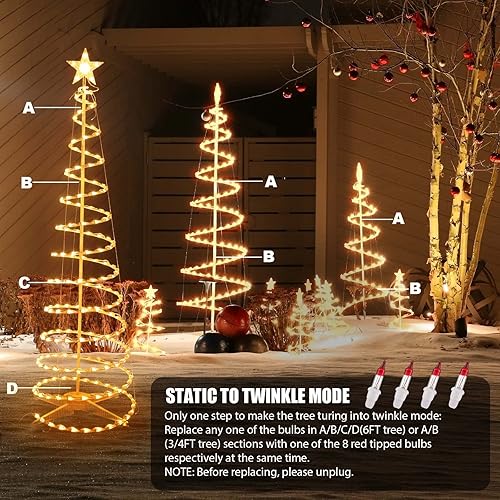 Miniatura 4 de Juego de 3 árboles de Navidad iluminados en espiral para exteriores, luces de Navidad de 3/4/6 pies con estrella de 7 pulgadas, certificación UL,
