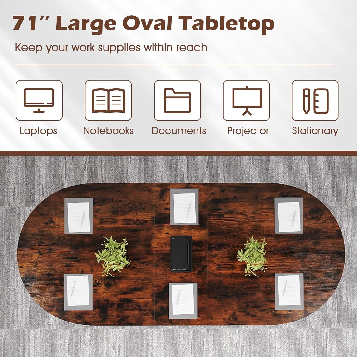 Giantex 71" Conference Table, Large Oval Meeting Table with Cable Management Grommet, Sturdy Metal Legs, Industrial Business Training Seminar Desk for Office Conference Room Boardroom