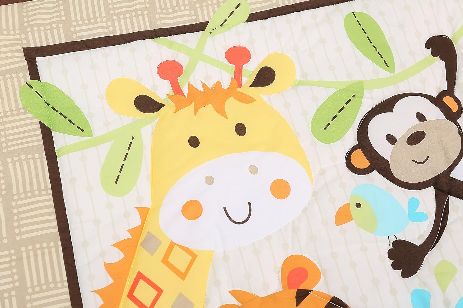 4 PCs Green Animal Safari Nursery Crib Bedding Set 1 Quilt 1 Fitted Sheet 1 Skirt 1 Diaper Storage Bag Baby Boy Cot Bedding Set
