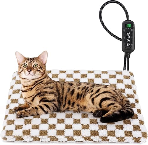 MIXJOY Cama térmica para gatos, Almohadilla térmica para gatos con 11 temperaturas ajustables para interiores con temporizador, almohadilla térmica
