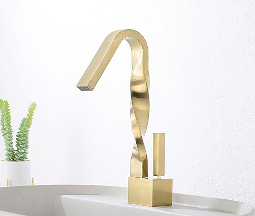 Miniatura 3 de Grifos de baño cepillados, grifo dorado para fregadero de cocina con un solo agujero, grifo de fregadero de latón de una sola manija mezclada con