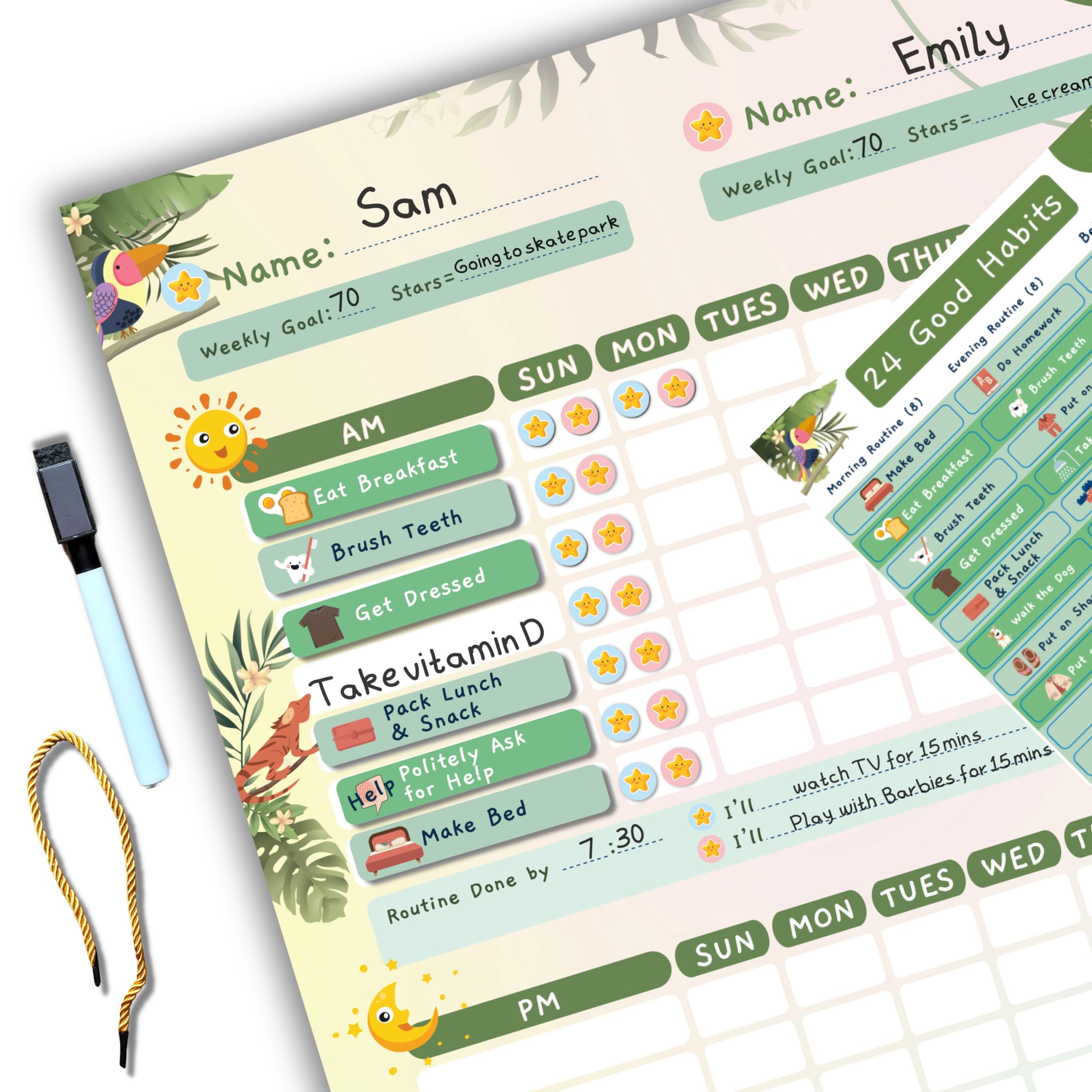 Chore Chart for Kids - Star Reward Chart for 2 Kids - ORIGINL ADHD Tools for Kids - Designed by Real Mom for Positive Parenting - Responsibility Chart for Kids - Magnetic or Hanging