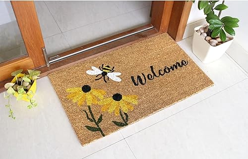 All Creations - Tapete de puerta con diseño de flores y abejas de bienvenida para interiores y exteriores, divertido y bonito, regalo de