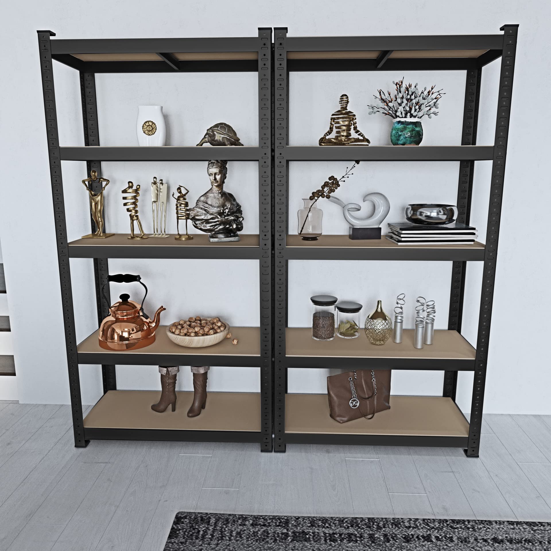 Półka metalowa i MDF Półka o wysokim przepływie do 875 kg Z 5 Regulowanymi Półkami Idealny Do Garażu Warsztat Piwnica Magazyn Modułowa Projekt 180 x 90 x 40 cm (Czarny)
