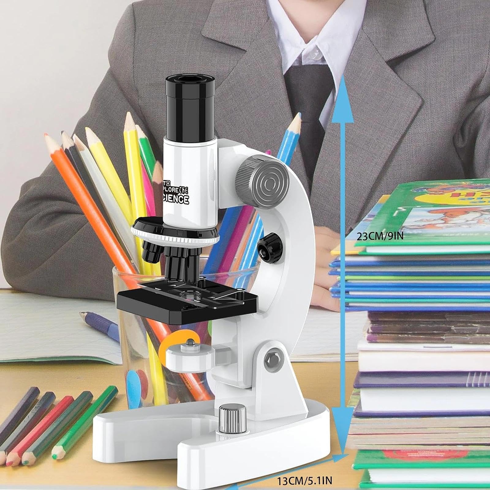 Microscopio per bambini, 200 x 4800 x lente d'ingrandimento per bambini, set microscopio portatile, giocattolo educativo sperimentale, diapositive, preparazioni permanenti, regali di Pasqua per