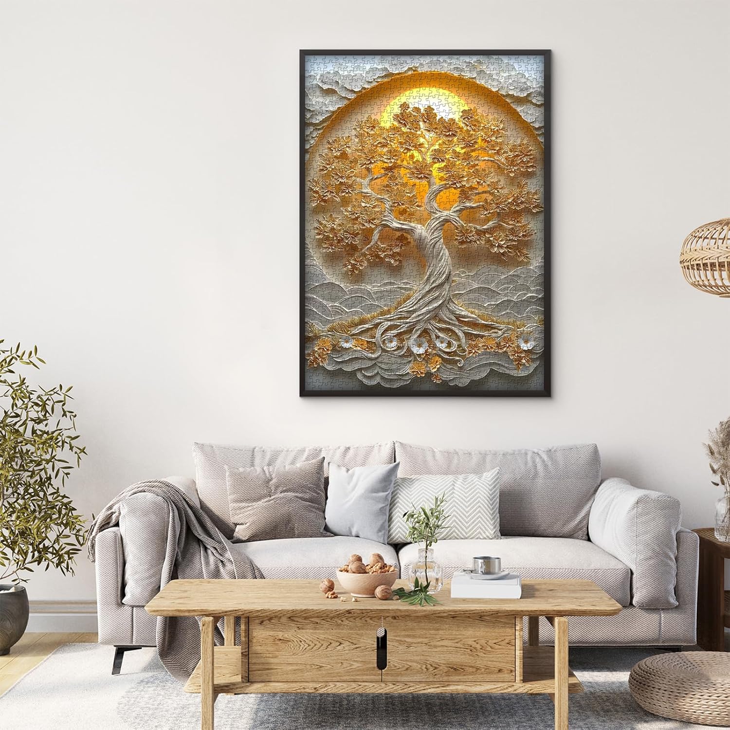PICKFORU Tree of Life Jigsaw Puzzle 1000 Pieces for Adults, Golden White Paper Tree Sun Nature Puzzle Art, Impossible Hard Difficult Challenging for Adults