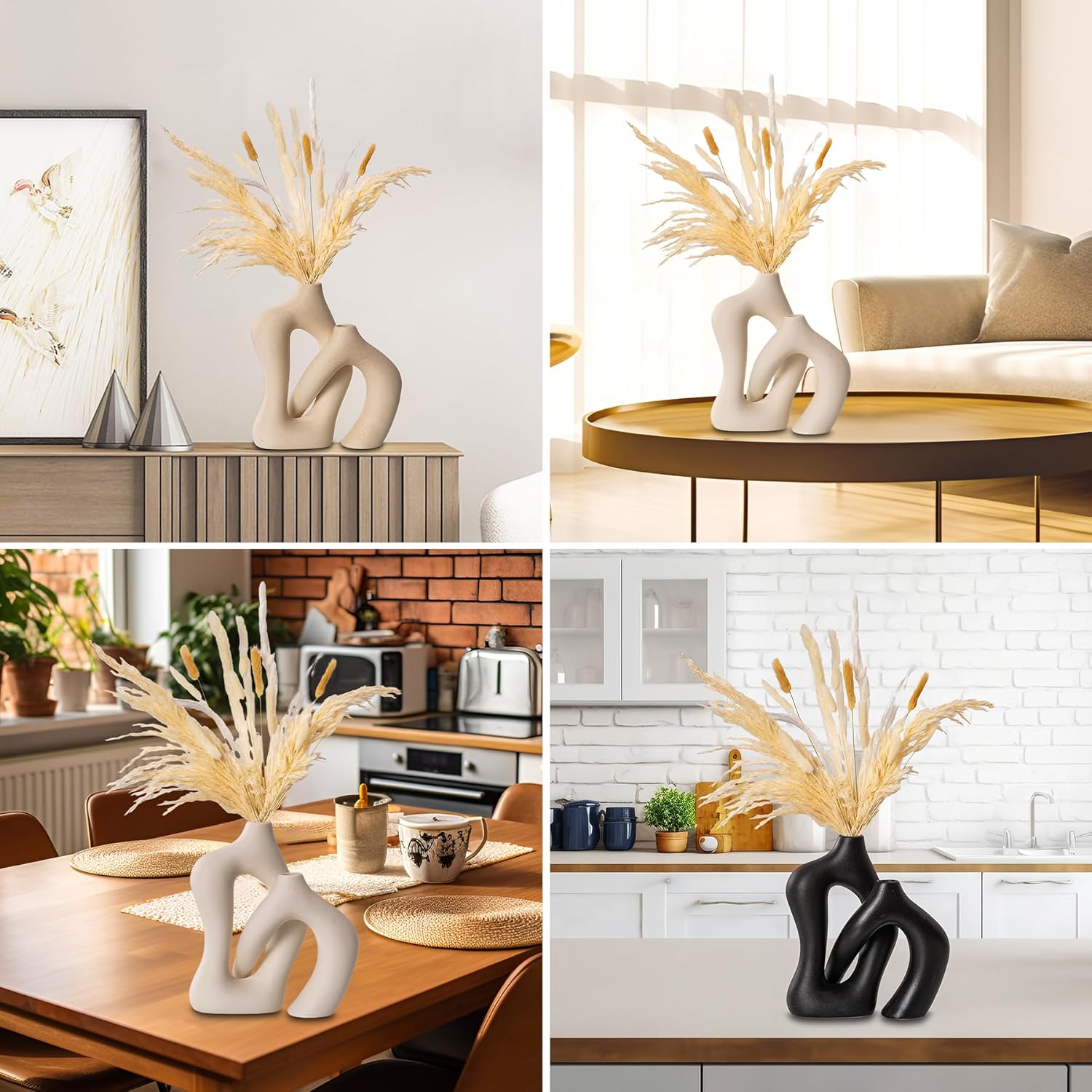 Ceramic Vase Set of 2 Pack Minimalist Decor Irregular Ceramic Vase Modern Decor Suitable for Dining Table Decor, Kitchen, Living Rooms, Bedrooms, Offices (Cream White)