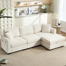 L Shaped Modular Sectional Sofa with Storage & Movable Ottoman, 97" Comfy Cloud Couch with USB Charging Ports & Side Pockets, 4-Seat Chenille Modern Couches for Living Room Apartment, White