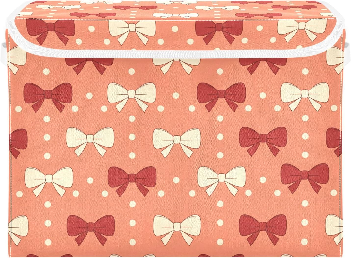 Cute Bows Storage Bins with Lids Collapsible Decorative Foldable Lidded Organizer Container Storage Bins with Handles for Home Office Bedroom 16.54"x 12.60"x 11.81"