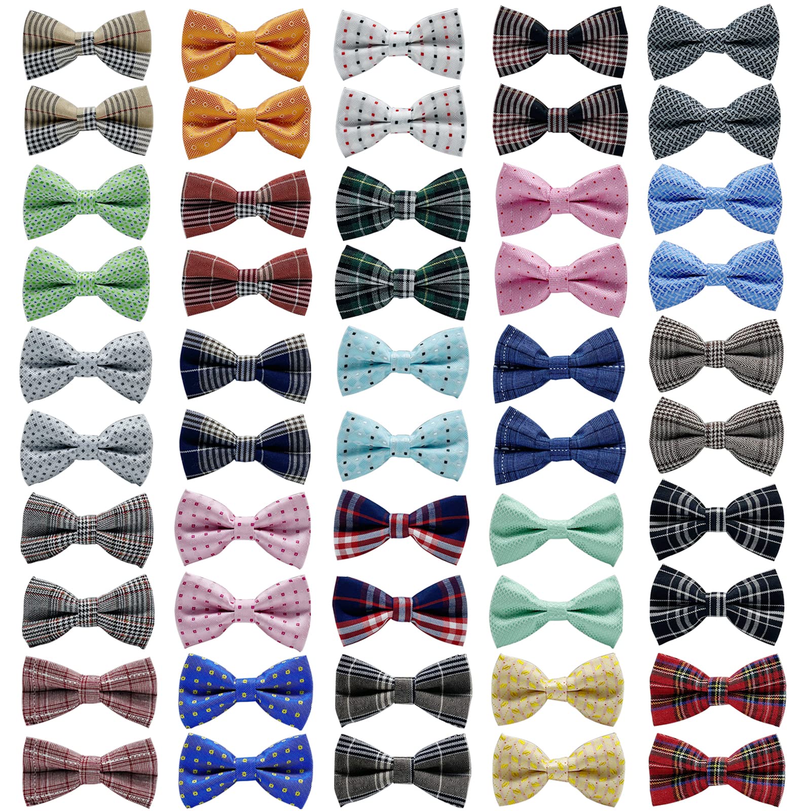 DORUI Dog Bow Tie / 50 Pcs Adjustable Elastic Rubber Band Double Layer Bow Ties for Small Medium Large Dogs & Big Cats Pet Collar Charms Accessories