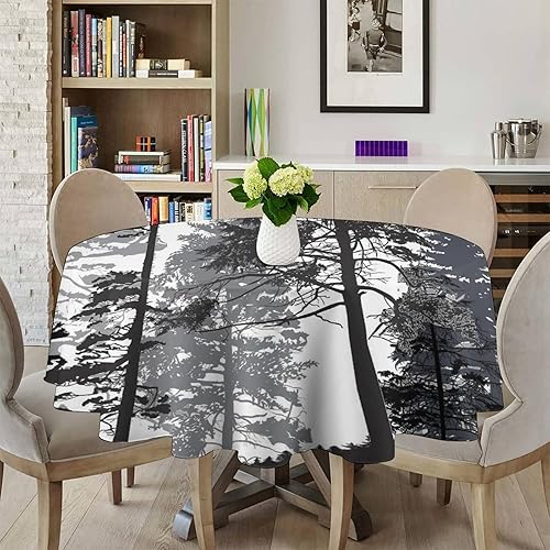 Miniatura 10 de Mantel redondo de montaña con bosque brumoso, acuarela, verde brumoso, rústico, paisaje, pájaros, naturaleza, arte, para interiores y exteriores,