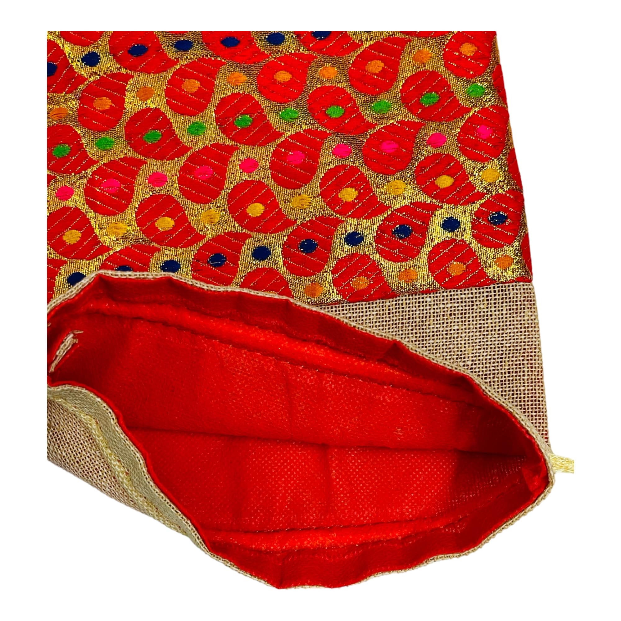 KRIWIN Pack of 20 pcs Big Size Brocade & Jute Potli Gift Bags (23 X 18 cm) Red & Beigeb 500 gr capacity 4