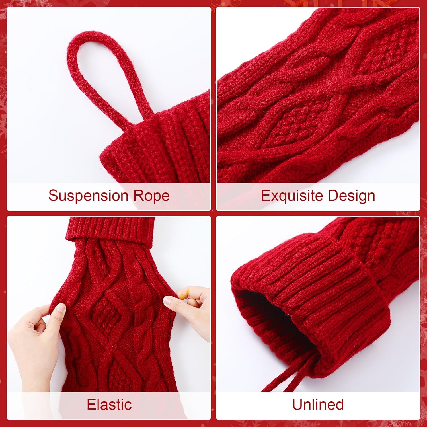 6 Pcs Personalized Christmas Stockings Xmas Stocking with Leather Patches Custom Name Cable Knitted Hanging Family Stockings for Christmas Holiday Fireplace Party Decoration (18 Inches)