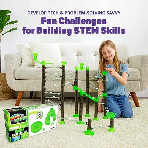 Miniatura 3 de Marble Genius Juego de física de rieles de mármol 5 piezas Marble Run (incluye 3 divisores en Y y 2 bucles), complemento para juegos de construcción