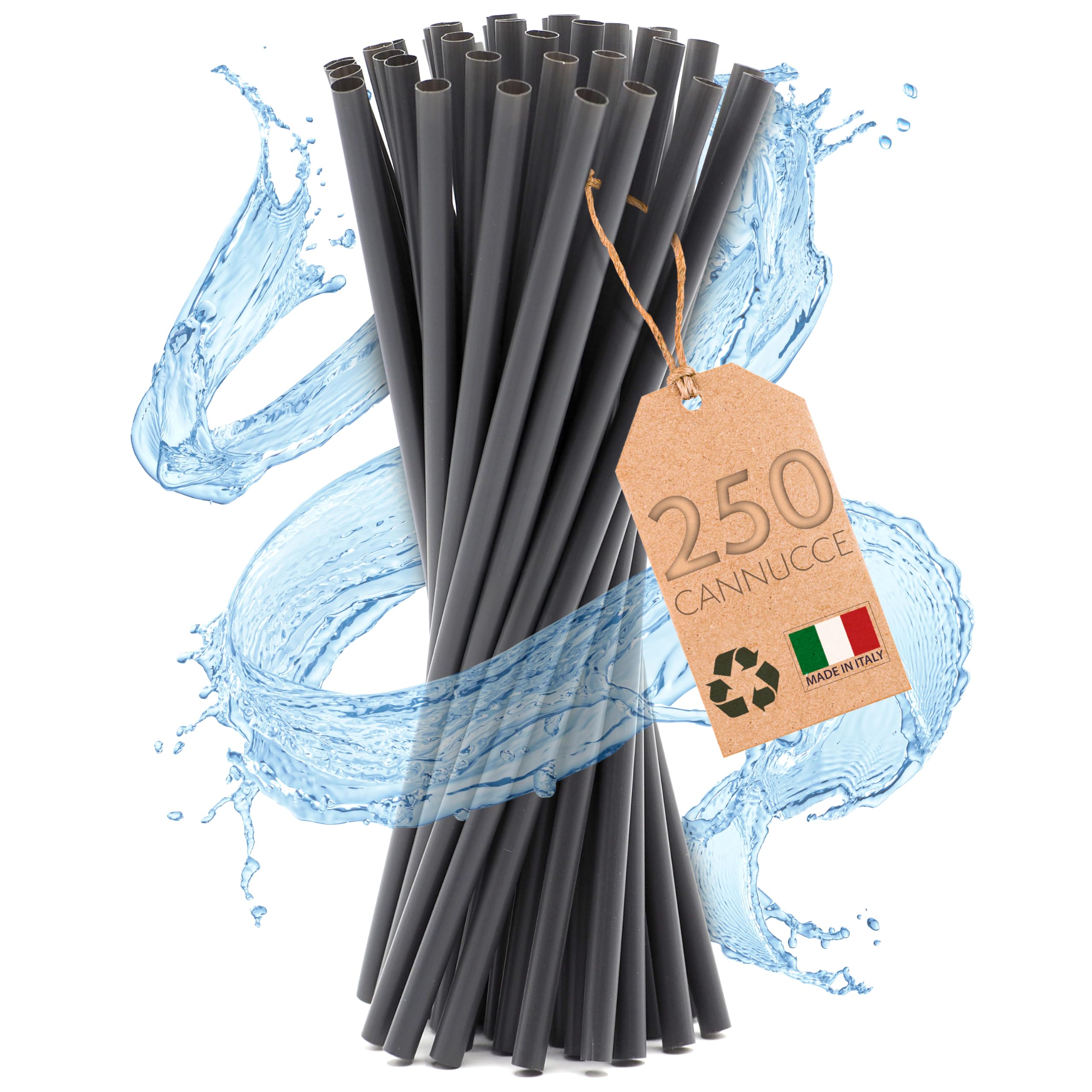 250 cannucce nere in legno naturale - lunghe 21cmx7mm-cannucce in legno naturale, adatte per cocktail, bar e catering.