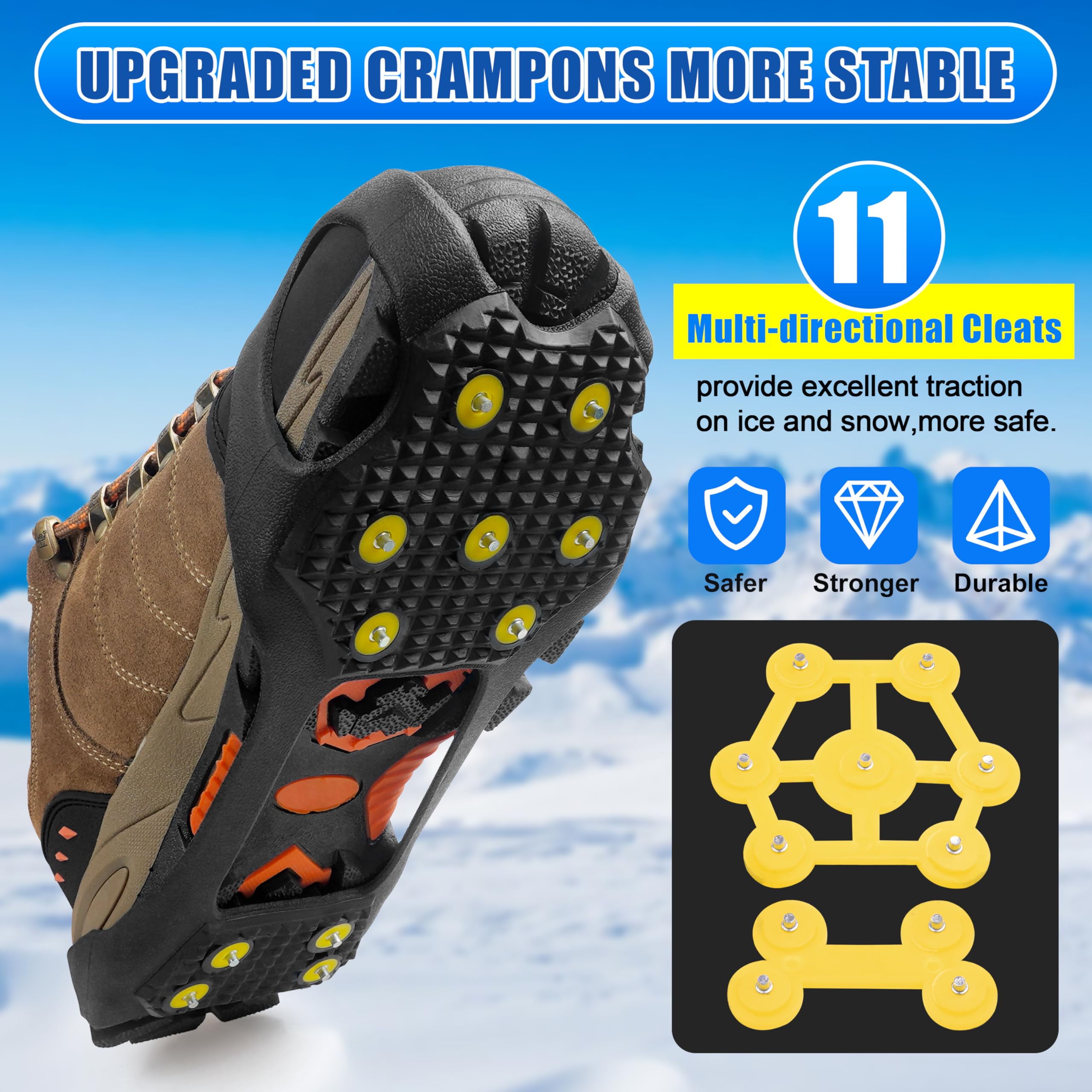 Eis- und Schneestollen für Schuhe und Stiefel, rutschfeste Steigeisen mit 11 Nieten, Eis, Schnee, Greifer, für Männer und Frauen, Spaziergänge auf Schnee, Eis