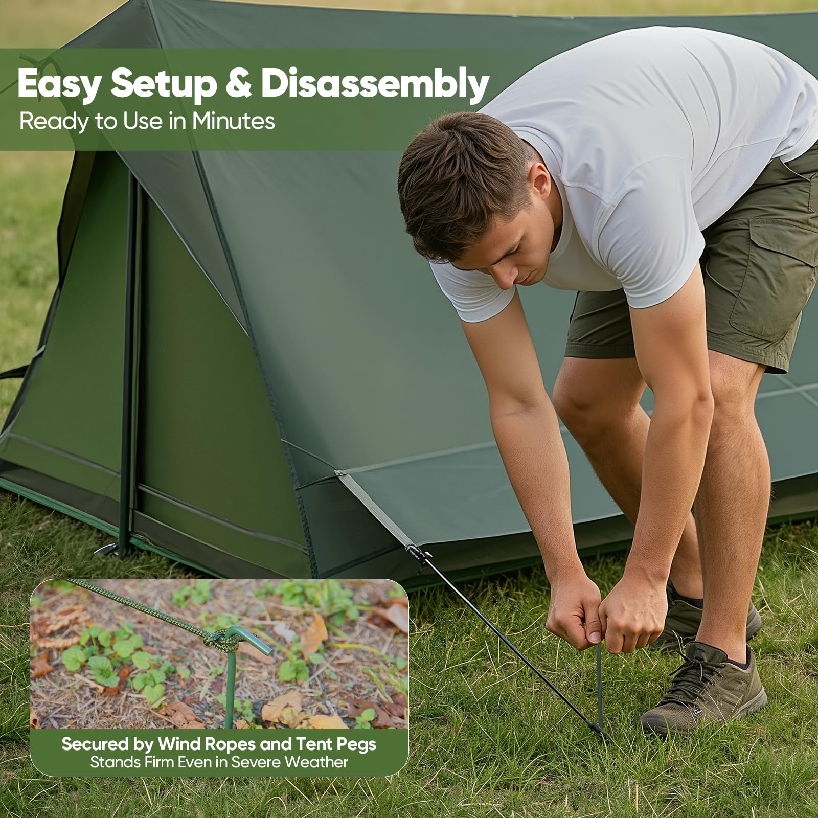 Zelt 2 Personen Camping Zelte, Doppelschicht Zelt mit 3000mm Wassersäule, Atmungsaktives Netzgewebe, Windfest, Schnellaufbau Trekkingzelt für Camping Wandern Backpacking Familien