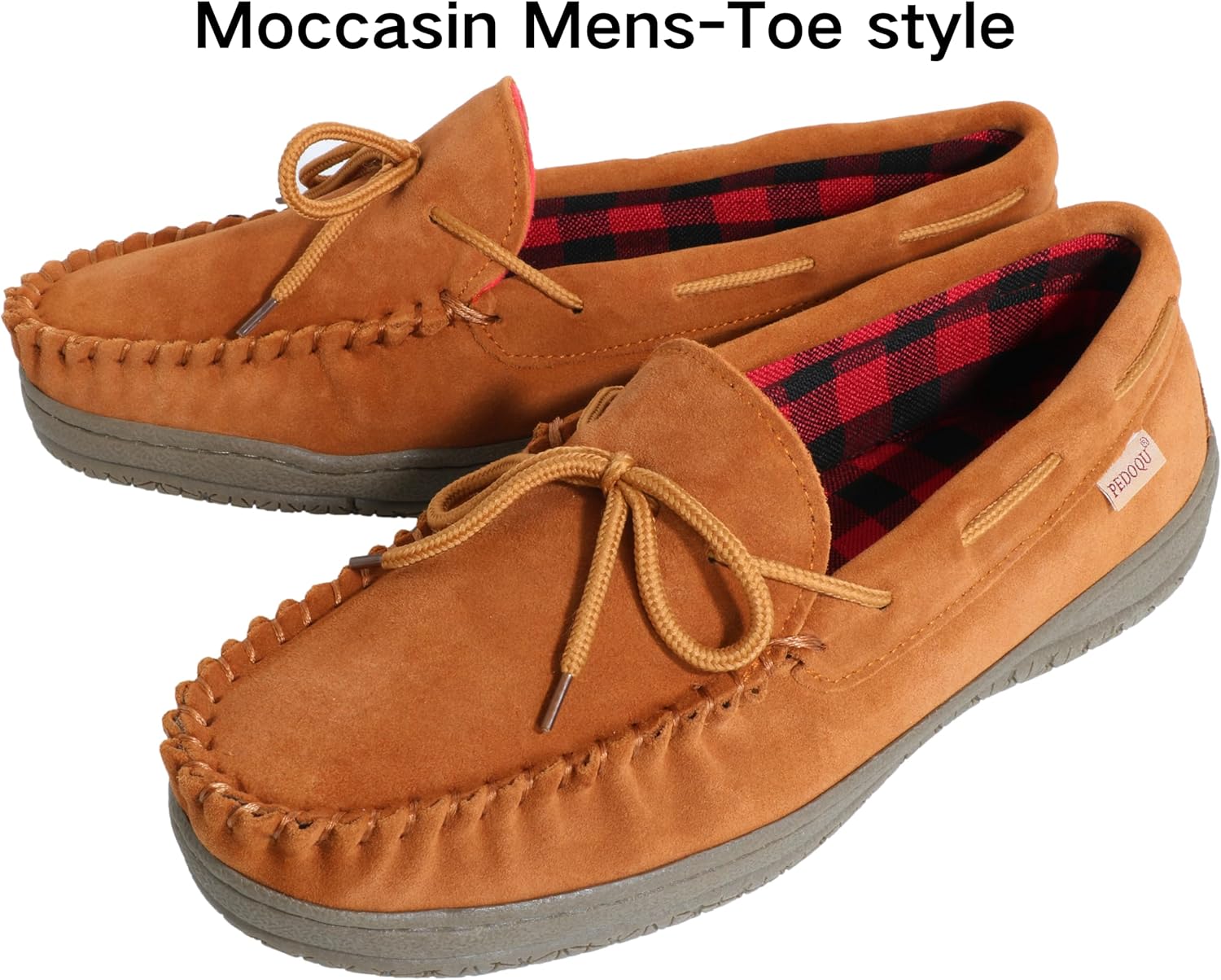 Men’s moccasin slippers with tie genuine leather upper memory foam slip on warm house shoes, Indoor & outdoor breathable loafer slipper for D width - Image 4