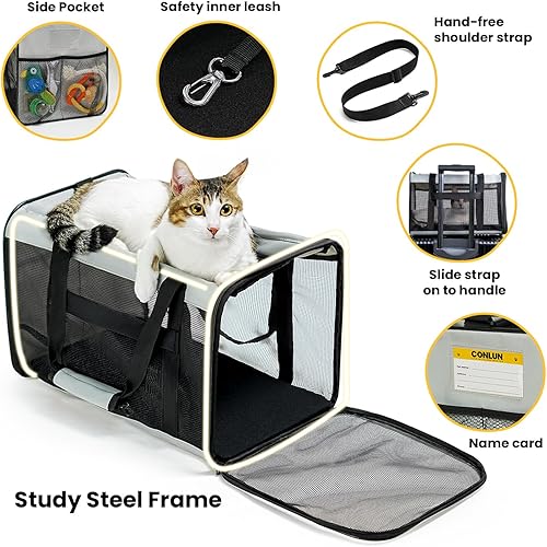 Miniatura 5 de Transportador para gatos de lados suaves para gatos pequeños, cachorros de hasta 15 libras, aprobado por aerolíneas