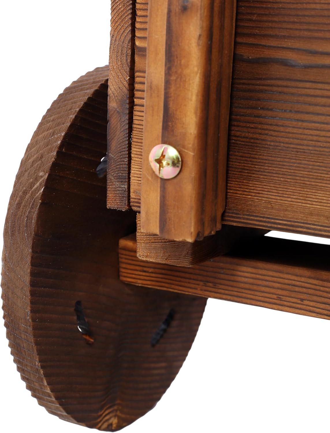 Wooden Garden Wagon Decor with Wheels, Mobile Garden Planter with Handle and Drain Hole, Decorative Wagon Cart Rustic Flower Planter Flower Cart for Patio, Garden, Balcony