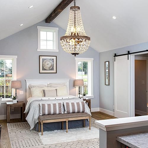 Miniatura 7 de Wellmet Candelabro de cristal de imperio francés de 13 pulgadas, lámpara colgante de techo ajustable de bronce antiguo para comedor, sala de estar,