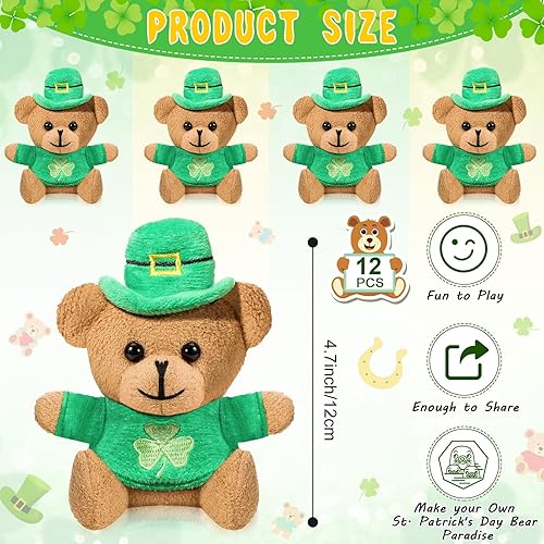 Miniatura 2 de 12 piezas de oso de peluche del día de San Patricio, mini oso de peluche, camisa bordada, oso de 4.7 pulgadas, pequeños recuerdos de fiesta para