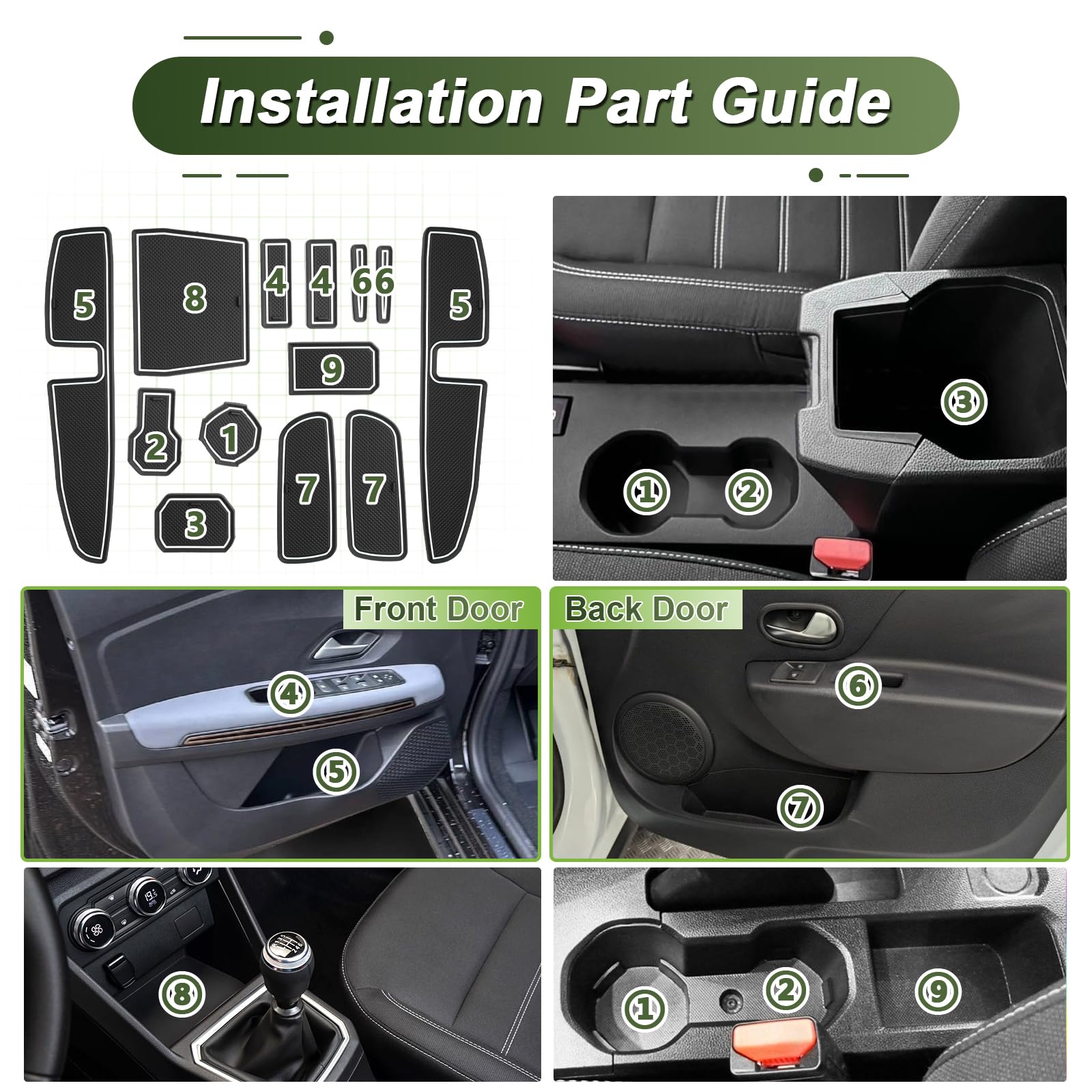 per 2021-2025 Dacia Sandero III & Dacia Sandero Stepway III Tappetini Antiscivolo per Dacia Sandero Stepway Tappetini in Gomma per Console Centrale, Porta Bicchieri, Scanalatura Porta (Bianco)