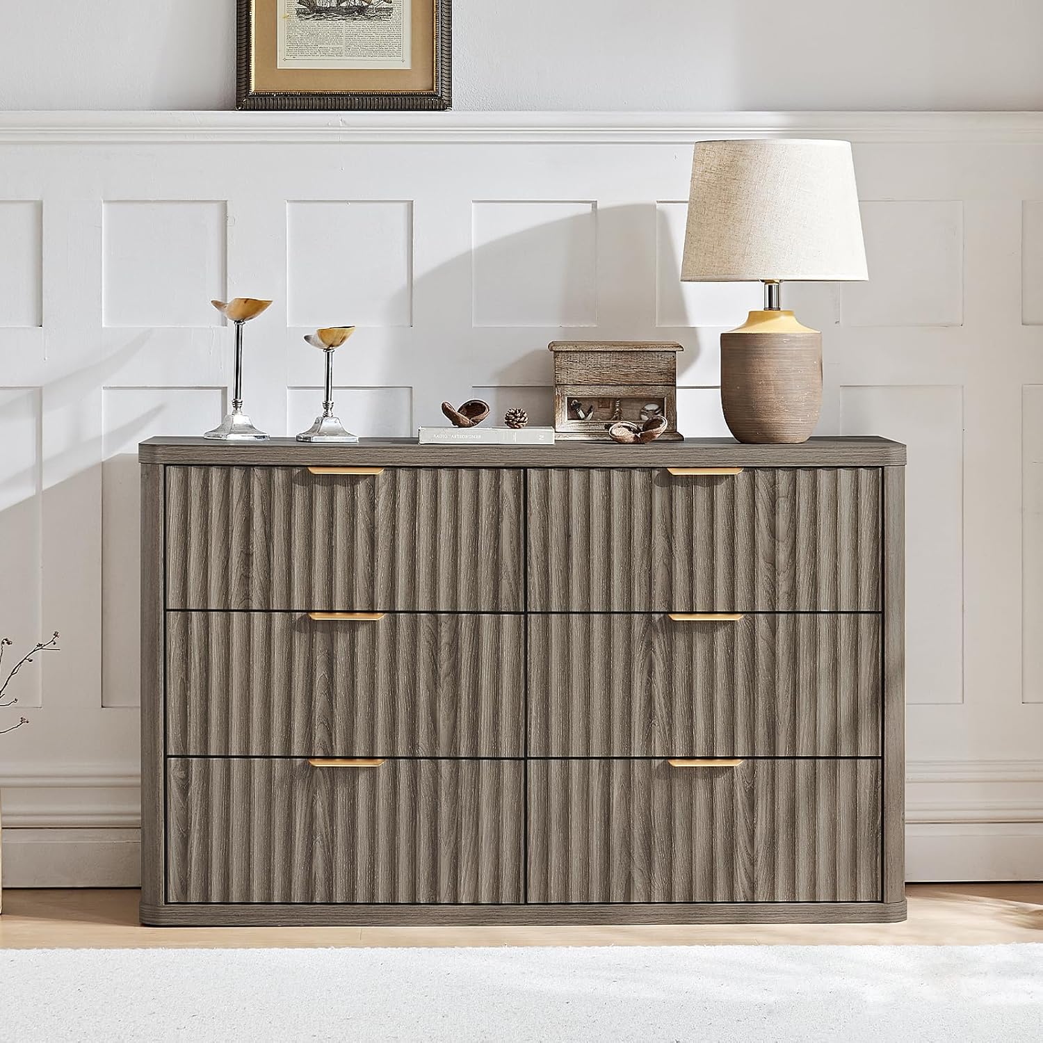 Fluted Nightstand with Charging Stat, Wide 2 Ders End Table