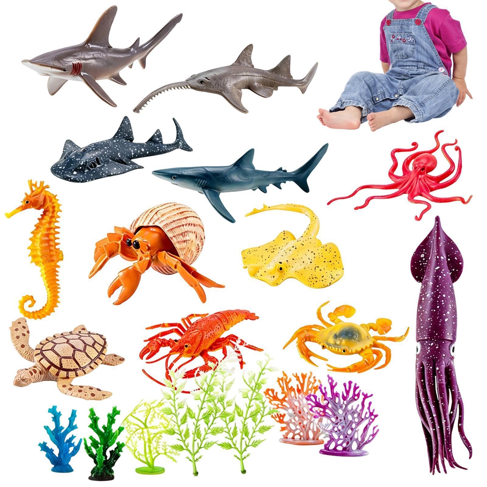 Generico Set di Animali Marini | Set Interattivo con Figure Realistiche,21 Creature Marine - per Bambini e Bambine, Piscina, Spiaggia, Acquario, Scrivania, Comodino
