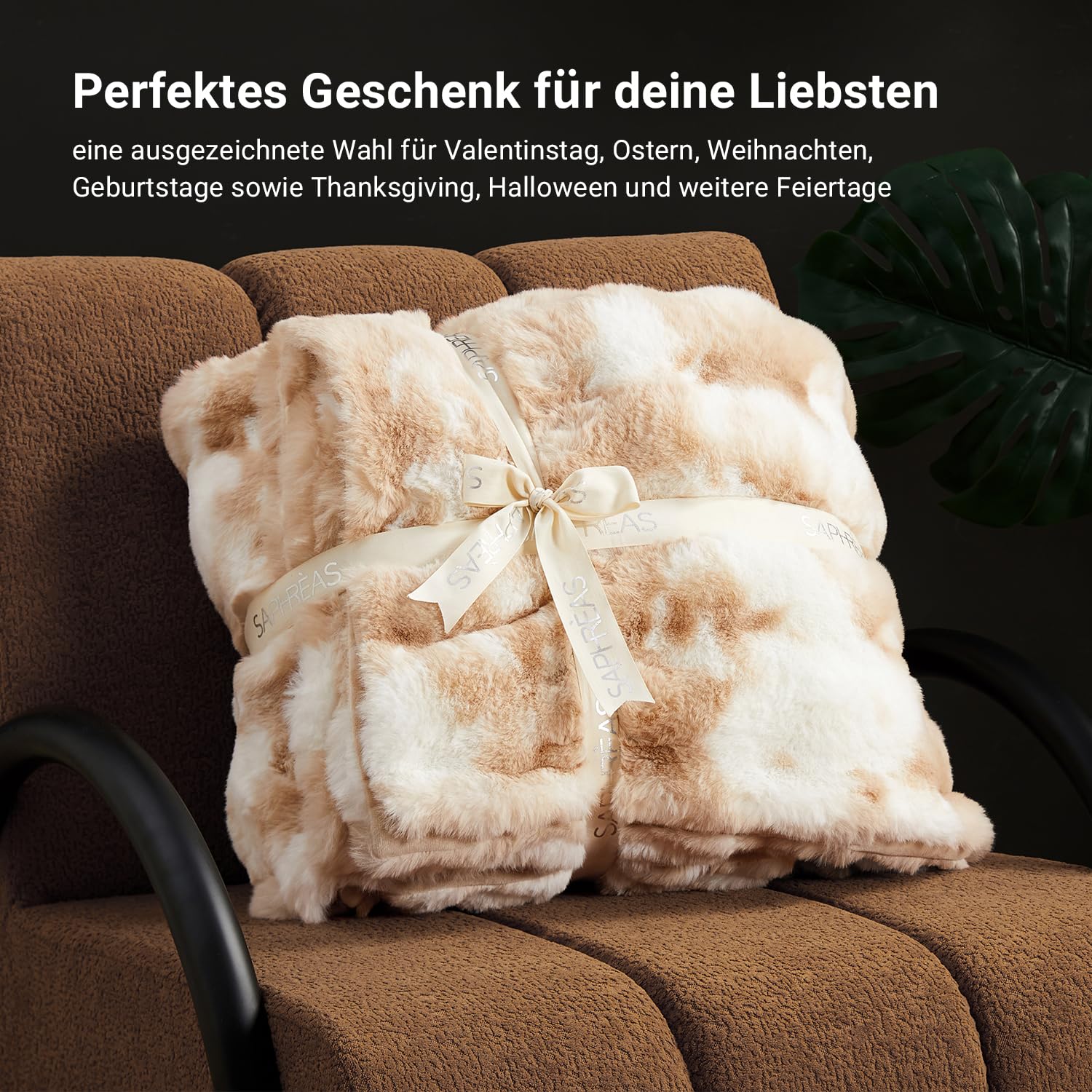 SAPHREAS Kuscheldecke Flauschige 150x200, Furry Bubble Kunstpelz Decke Oeko-Tex Zertifiziert Dicke & Warme Sofadecke für Bett Couch Schlafzimmer Deko Plüschdecke Tie-Dye Khaki