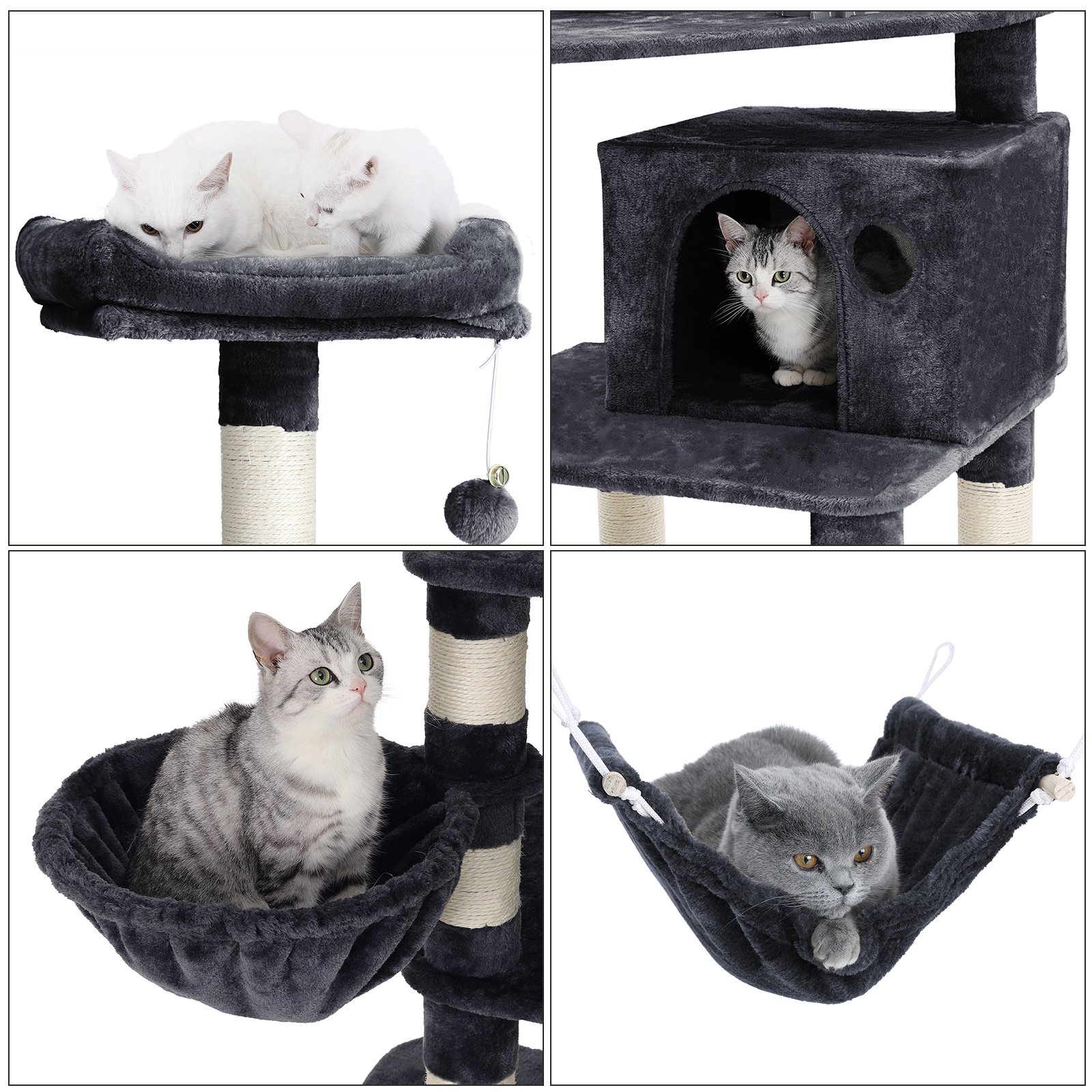 FEANDREA Árbol para Gatos, Torre de Juego 164 cm, Gris Antracita PCT99G