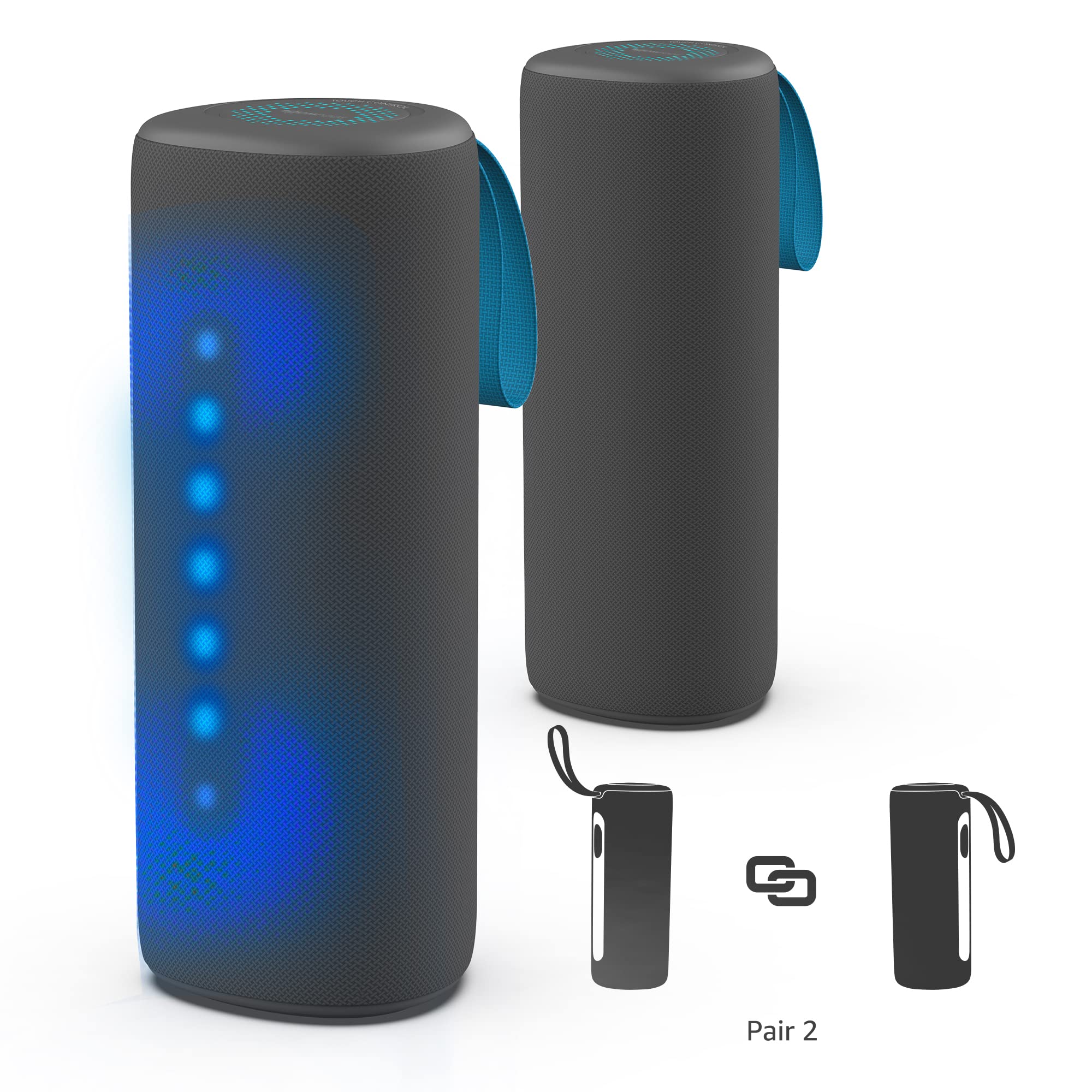 Boompods Rhythm 24 Bezprzewodowy przenośny głośnik Bluetooth, 24 W, imprezowy głośnik z 10 trybami świecenia, wodoodporność IPX5, małe głośniki wewnętrzne/zewnętrzne, idealny do ogrodu, łazienki,