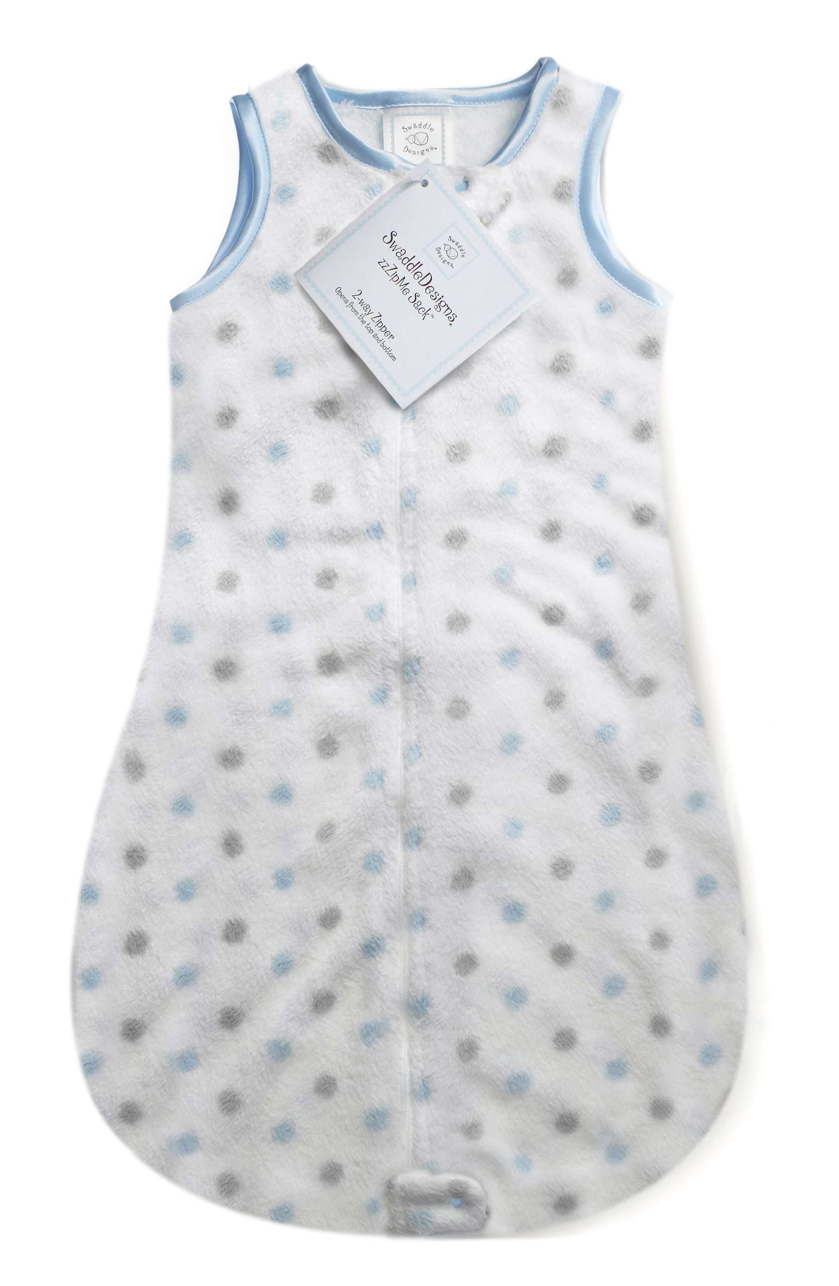 SwaddleDesigns Schlafsack mit 2-Wege-Reißverschluss, Gemütliches Silber und pastellfarbene Tupfen, Pastellblau, 12-18 Monate