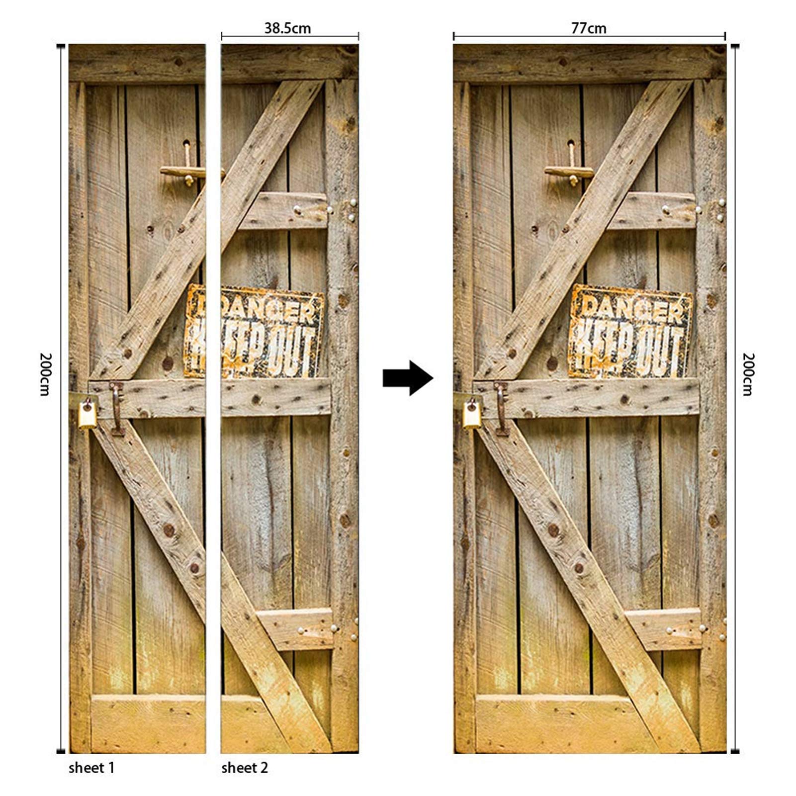 Türtapete Selbstklebend 95x200cm - 3D Holzbrett Design Für Türrenovierung