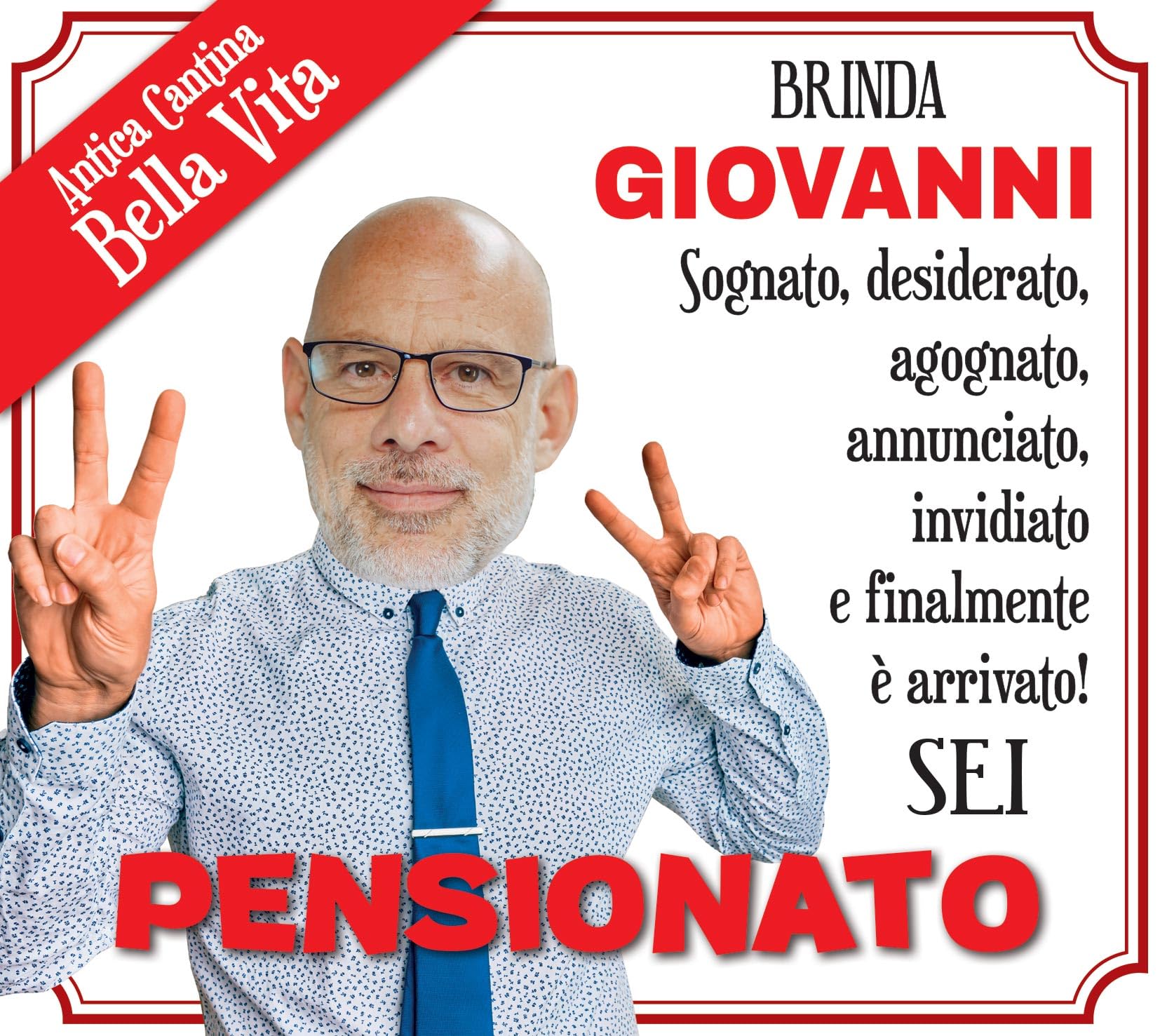 Bottiglia di Vino Prosecco Millesimato personalizzato con foto e nome per la festa di pensionamento del vostr amico