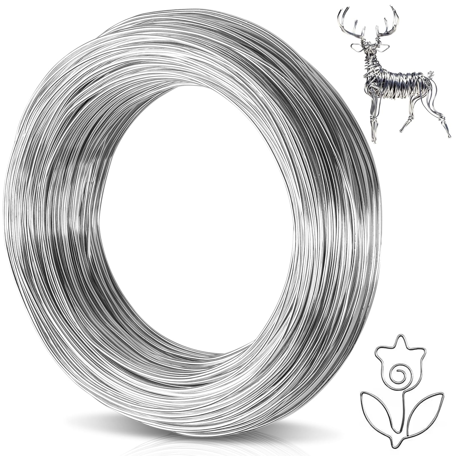 Caianwin Basteldraht 1mm x 40m Biegsamer draht zum basteln, Aluminium Schmuckdraht, Dicker aludraht für Skulptur, Modellierung, Skelett, Blumenherstellung, Puppen DIY, Schmuckherstellung