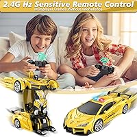 Vista 3 de Coche de control remoto, robot transformador de autos a control remoto, auto de policía transformable de 2.4Ghz con luz LED, deformación de un botón