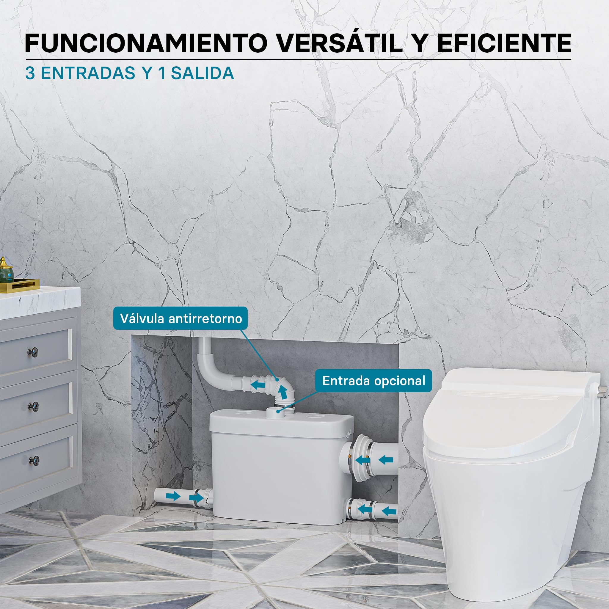 XPOtool Triturador Sanitario 3/1 con conexión lateral 450W Evacuación aguas residuales y fecales WC