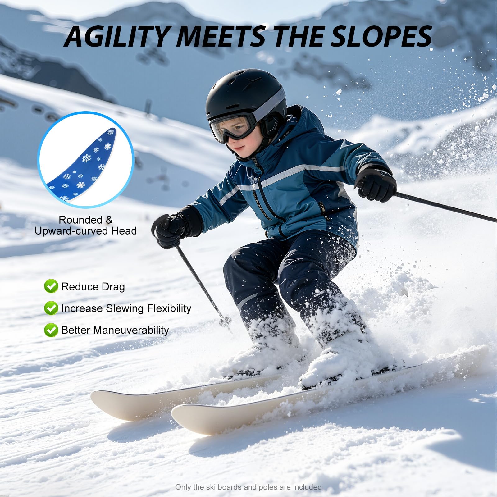 Skis - Snowblades avec bâtons de ski - 68 x 6 cm - Mini skis pour 2 à 8 ans - Bleu