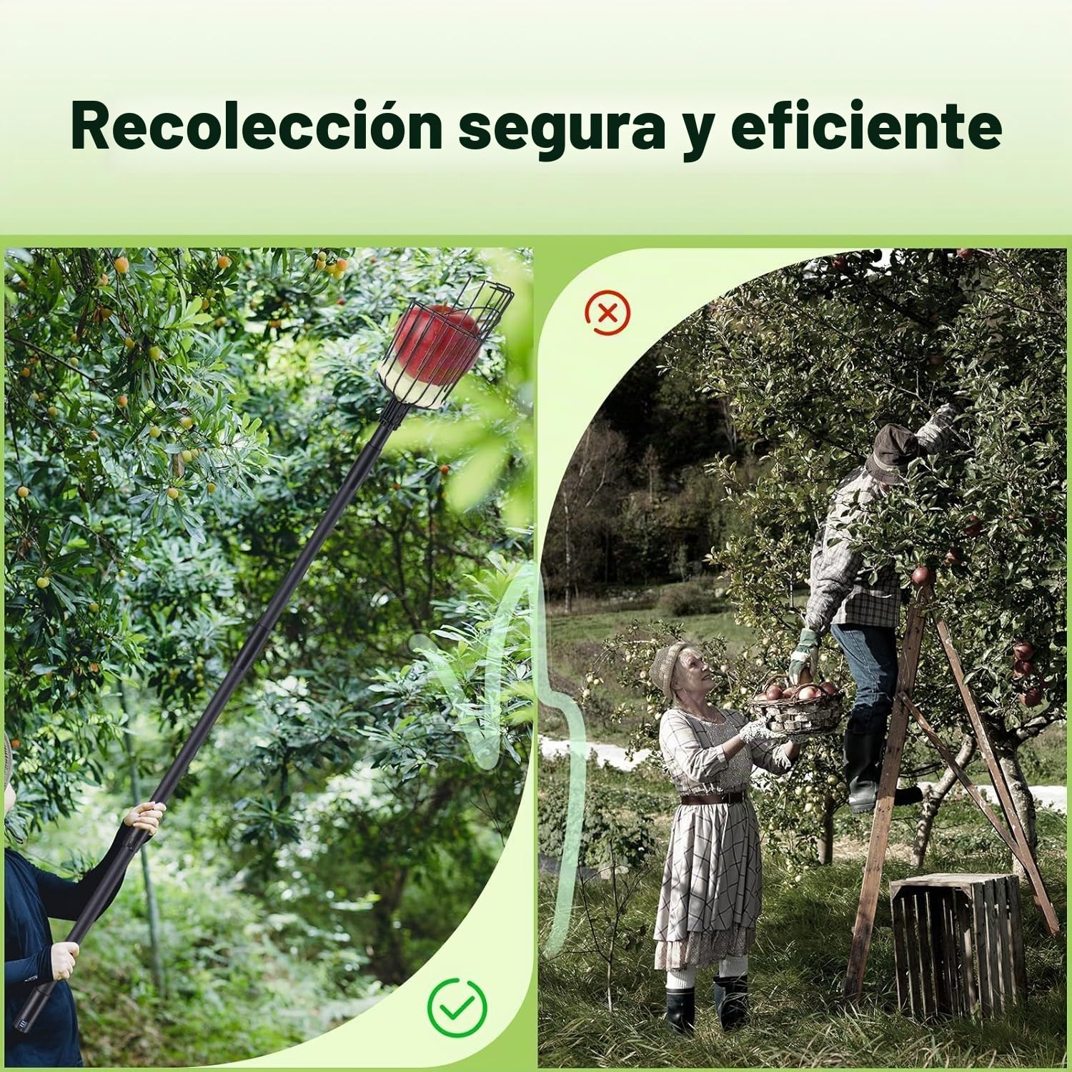 Recogedor de Frutas Ajustable de 115cm a 329cm, Recolector de Frutas, Palo para Recoger Manzanas, Duraznos,Peras