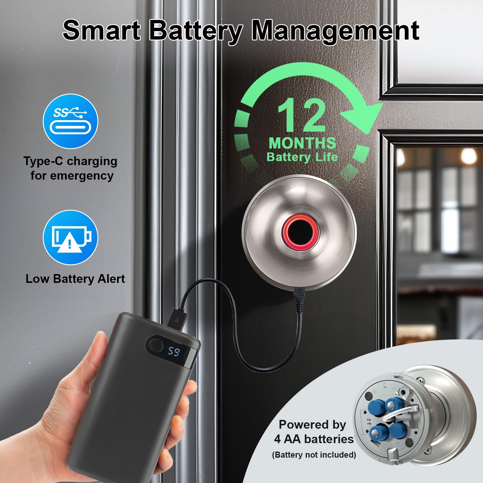 Smart Fingerprint Door Knob - Keyless Entry -5