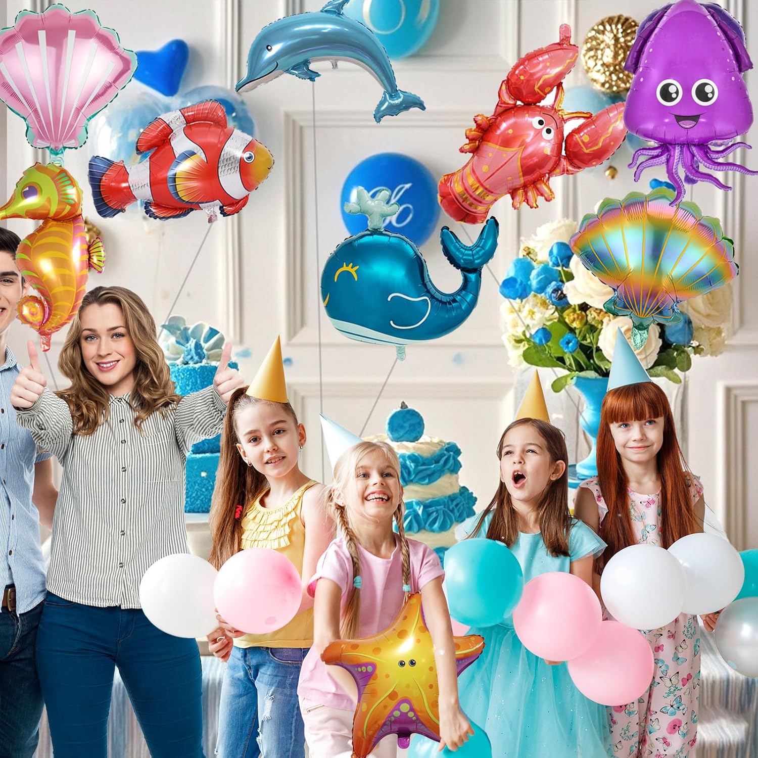 9 Pcs Under The Sea Animal Balloons,Sea Creature Fish Dolphin Ocean Foil Balloon,Ocean Theme Party Decorations - Image 7