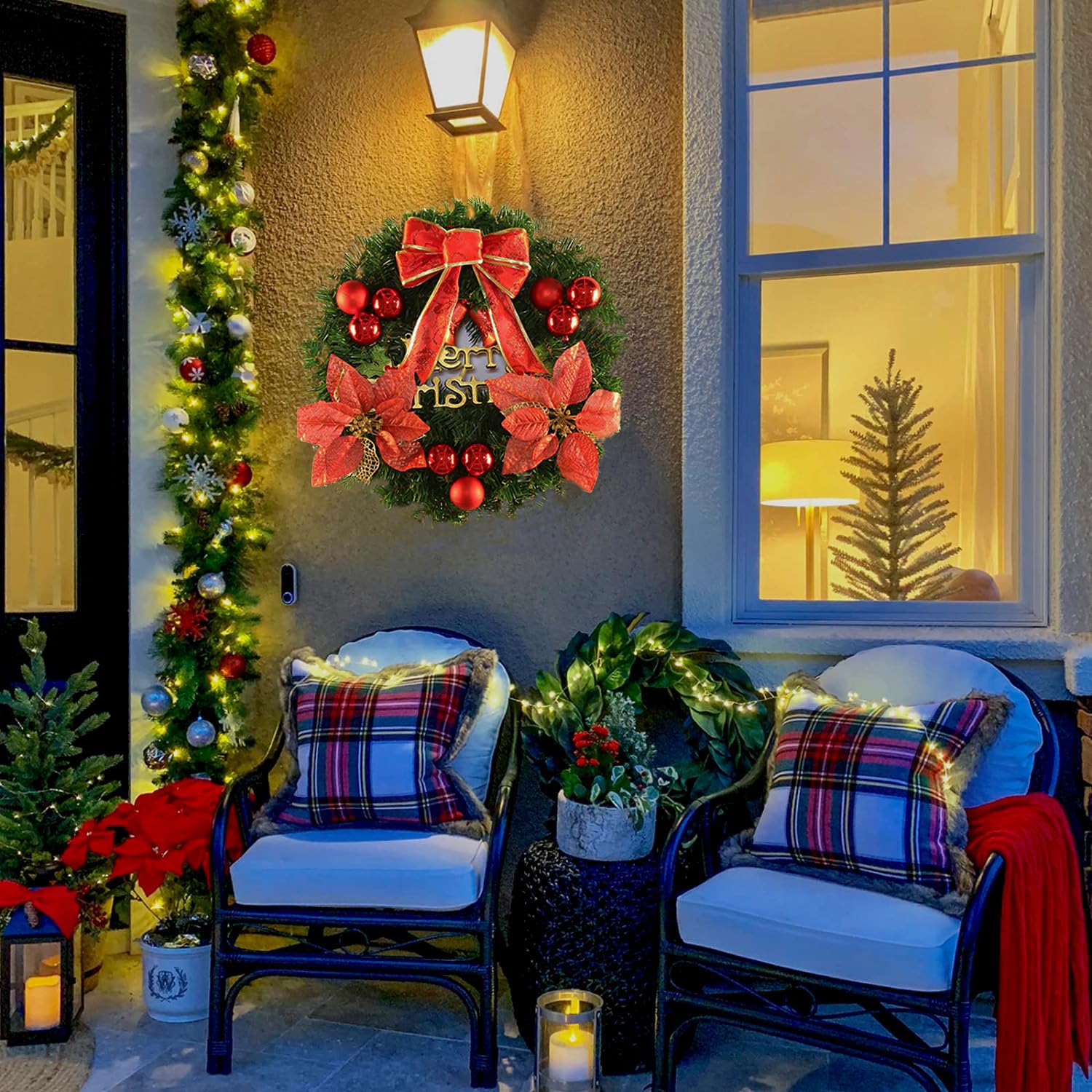 Ghirlanda Natalizia 30cm PVC - Per Porta, Camino, Decorazioni Natale Interno/Esterno - Foto 9