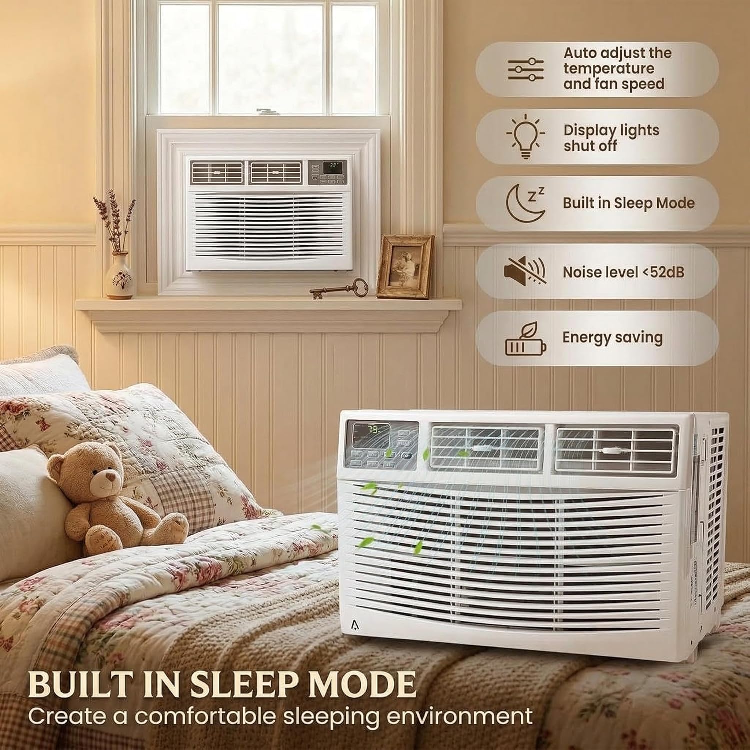 8000 BTU Smart Window Air Conditioner with WiFi & App Control, Ultra Quiet 49dB Window AC Unit Cools up to 350 Sq.ft, 11.5 CEER Energy Efficient, Remote & Voice Control, Dehumidifier